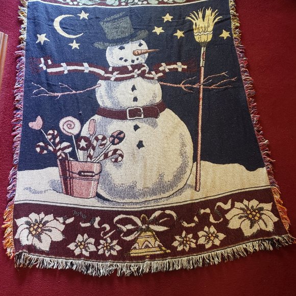 Excellent Condition, VINTAGE Christmas Themed Throw "Frosty The Snowman" - Picture 2 of 12